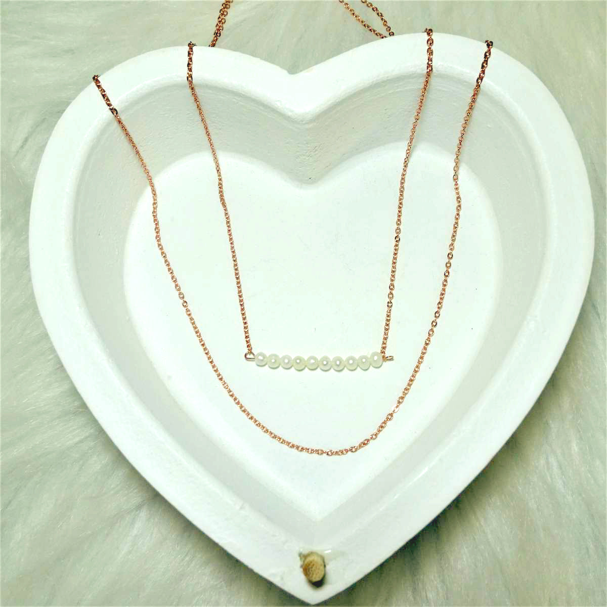 Collier double chaîne de perles en argent sterling plaqué or rose, 15 et 18 pouces