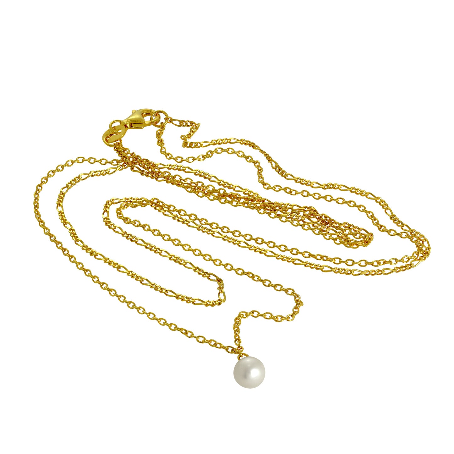 Collier de perles à double chaîne en argent sterling plaqué or 16 et 18 pouces