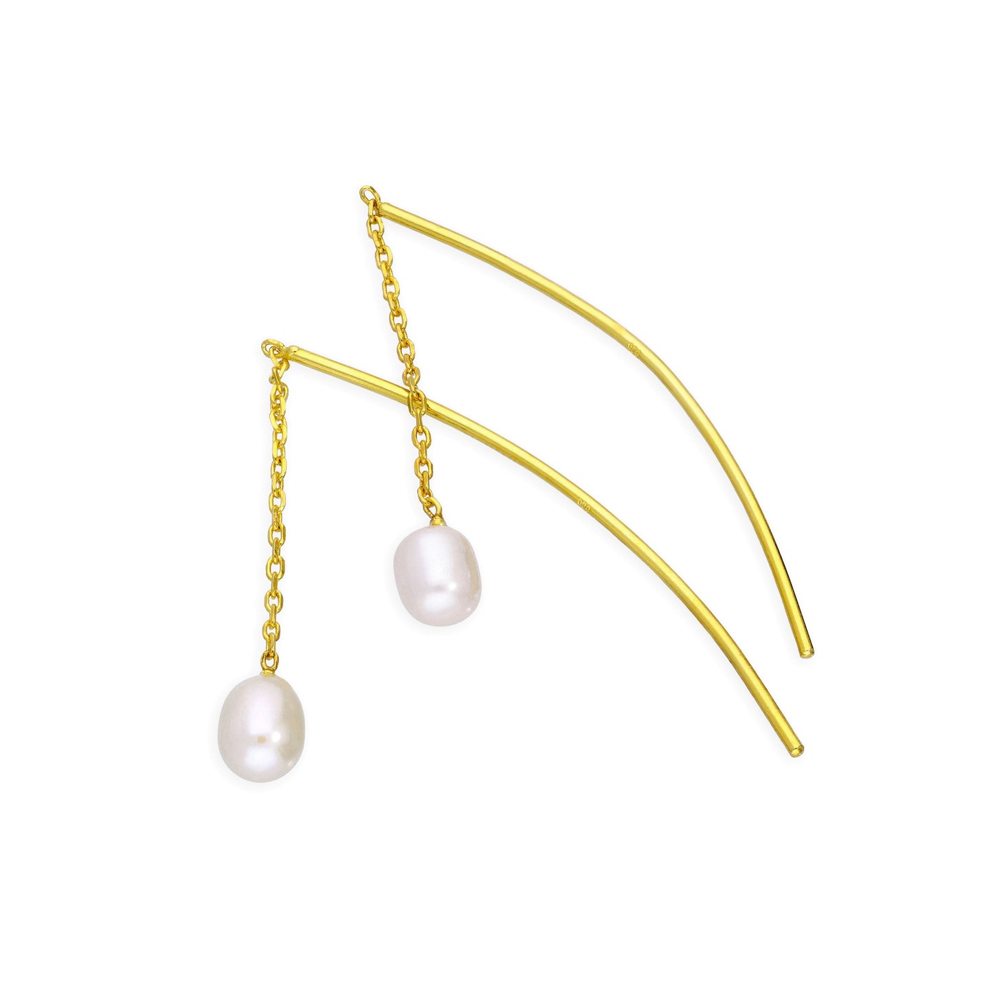 Boucles d'oreilles en argent sterling plaqué or et perles en forme d'arc