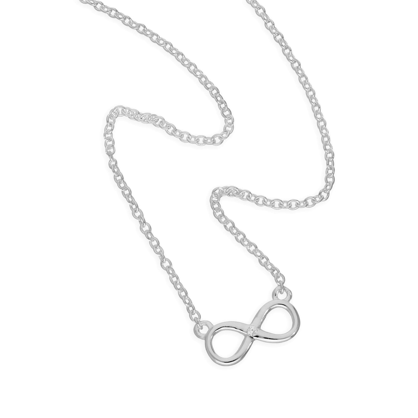 Collier symbole de l'infini en argent sterling et diamant véritable de 45 cm