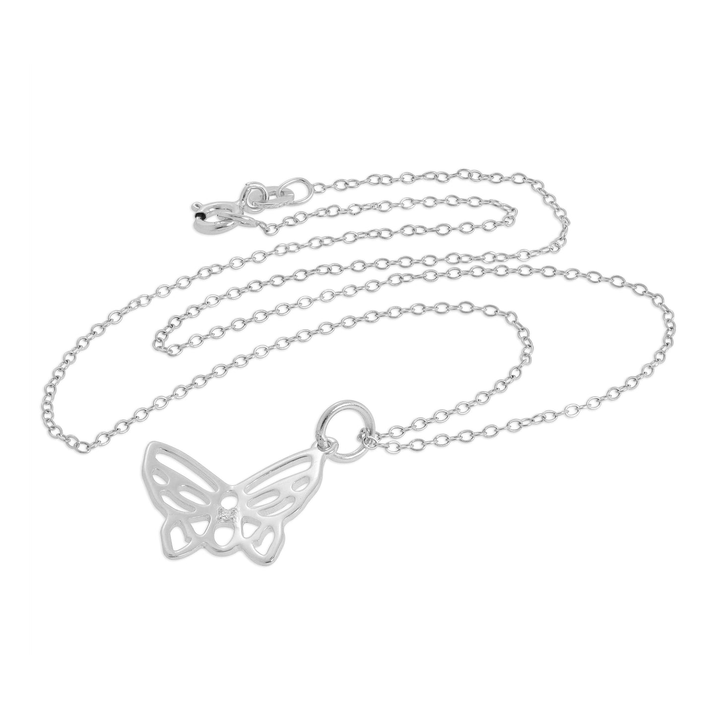 Collier papillon ouvert en argent sterling et diamant véritable