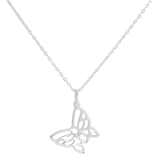 Collier papillon ouvert en argent sterling et diamant véritable