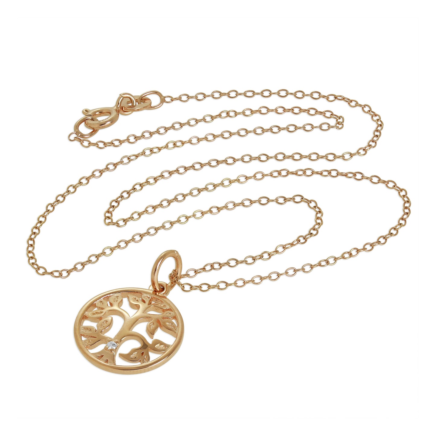 Collier Arbre de Vie en Argent Sterling Plaqué Or Rose et Diamants Véritables