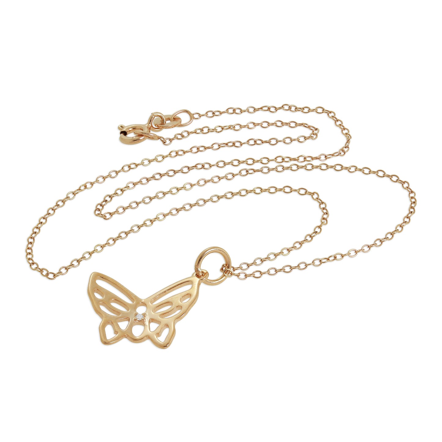 Collier papillon ouvert en argent sterling plaqué or rose et diamants véritables