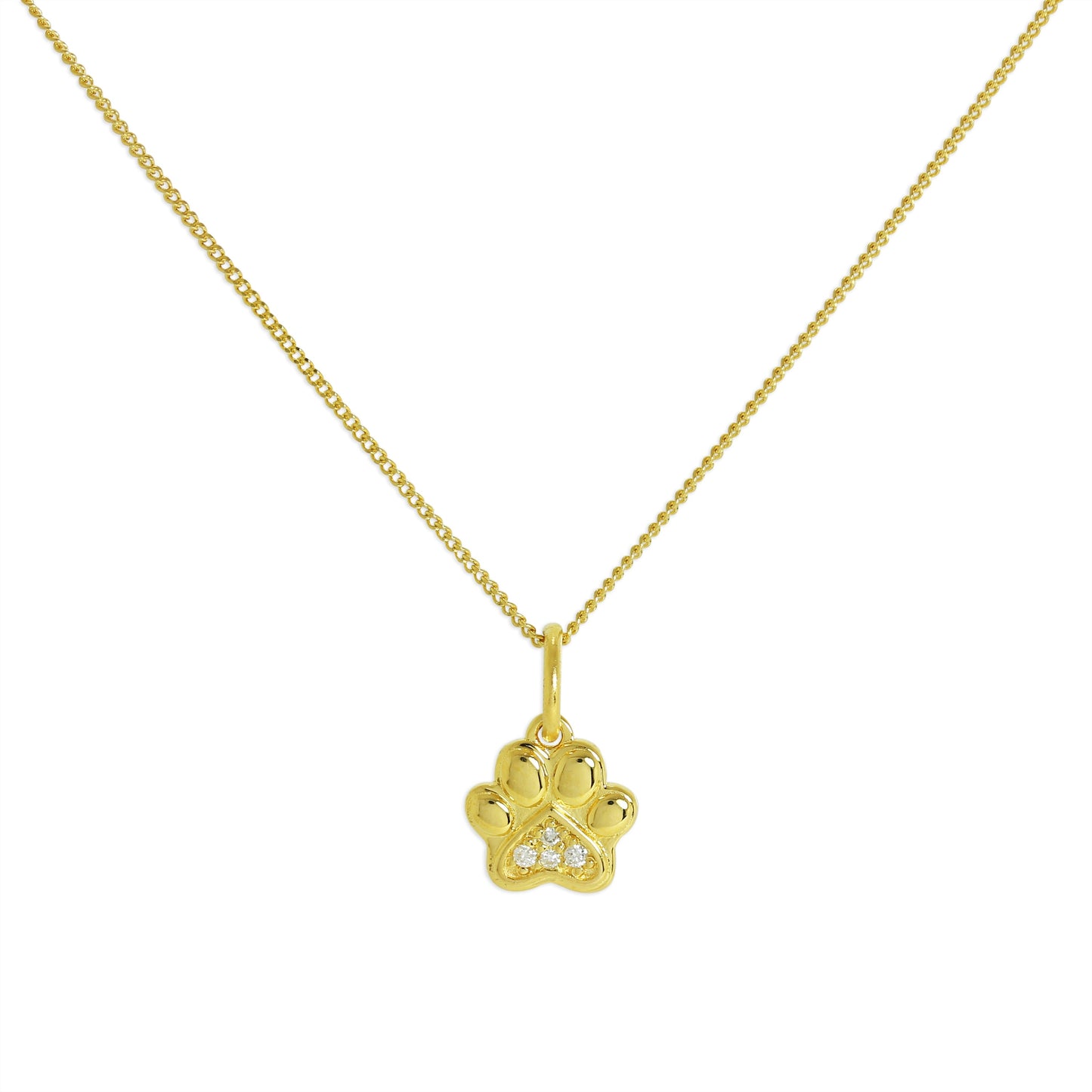 Collier en argent sterling plaqué or et empreinte de patte en diamant véritable