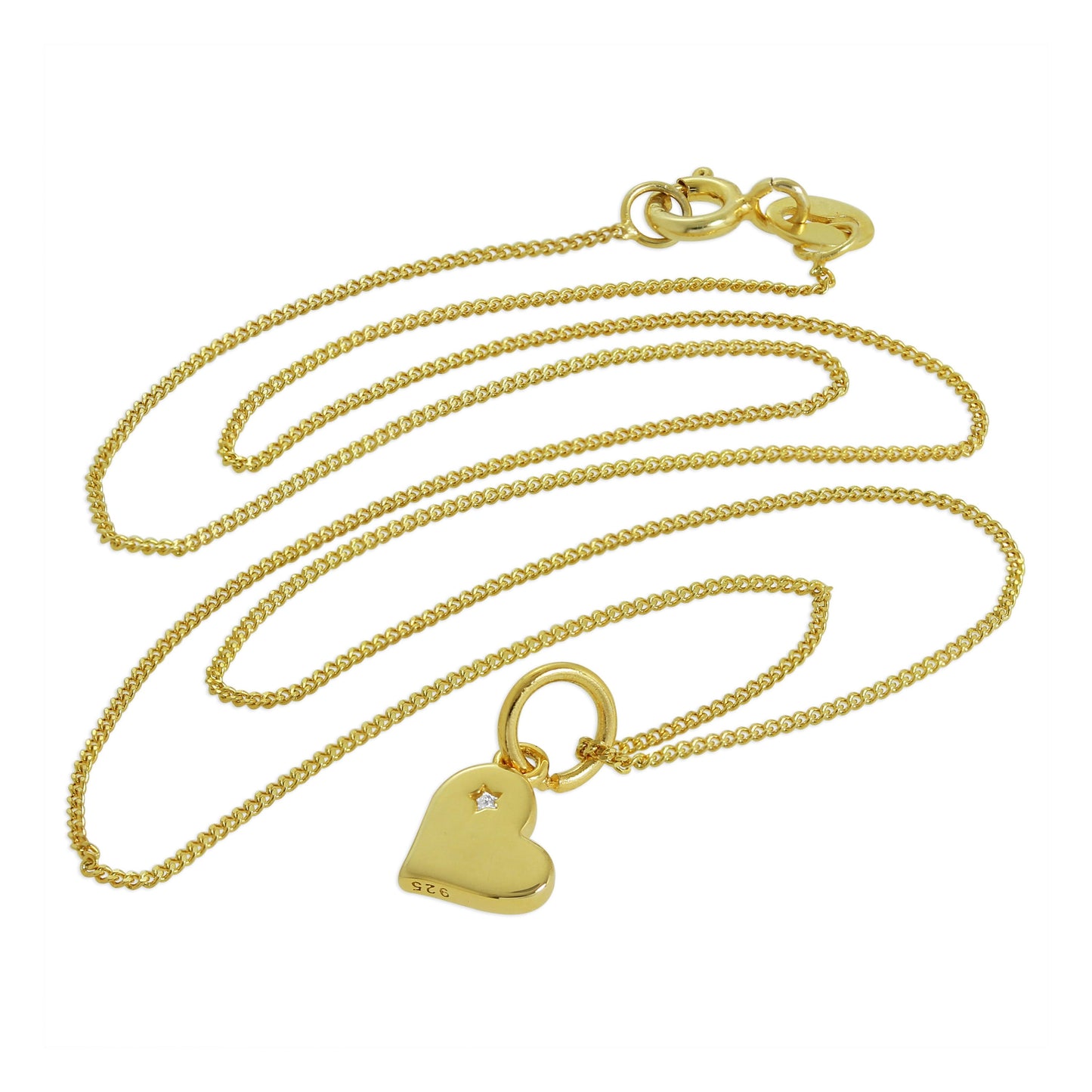 Collier cœur en argent sterling plaqué or et diamant véritable