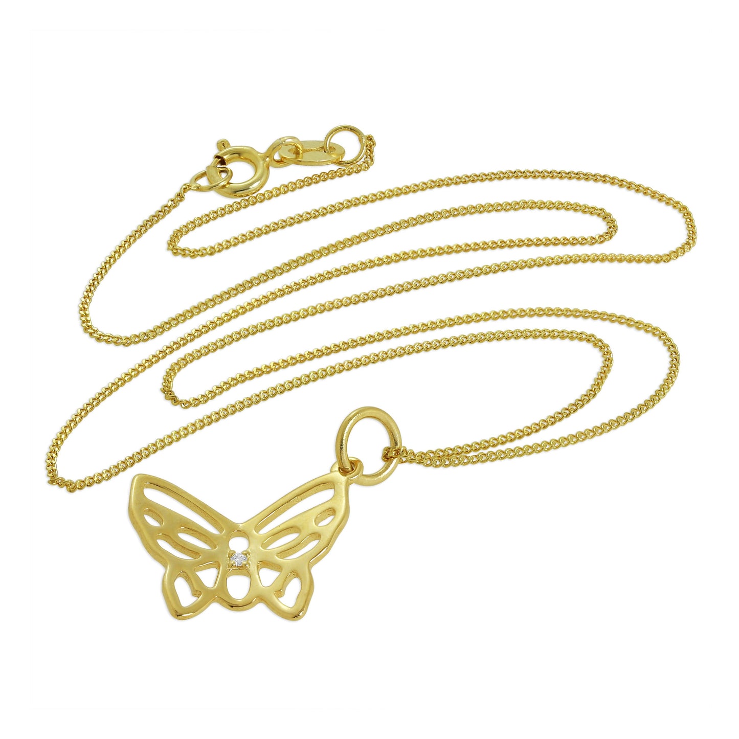 Collier papillon ouvert en argent sterling plaqué or et diamant véritable