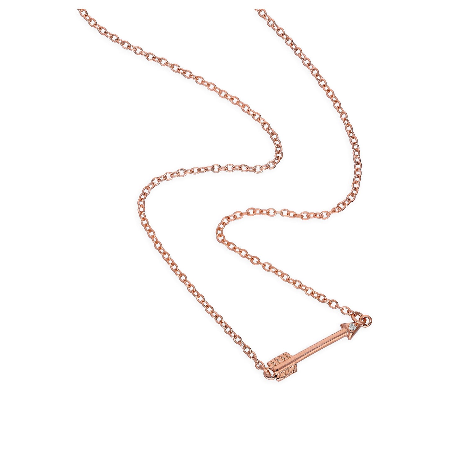 Collier flèche en argent sterling plaqué or rose et diamant véritable de 45 cm