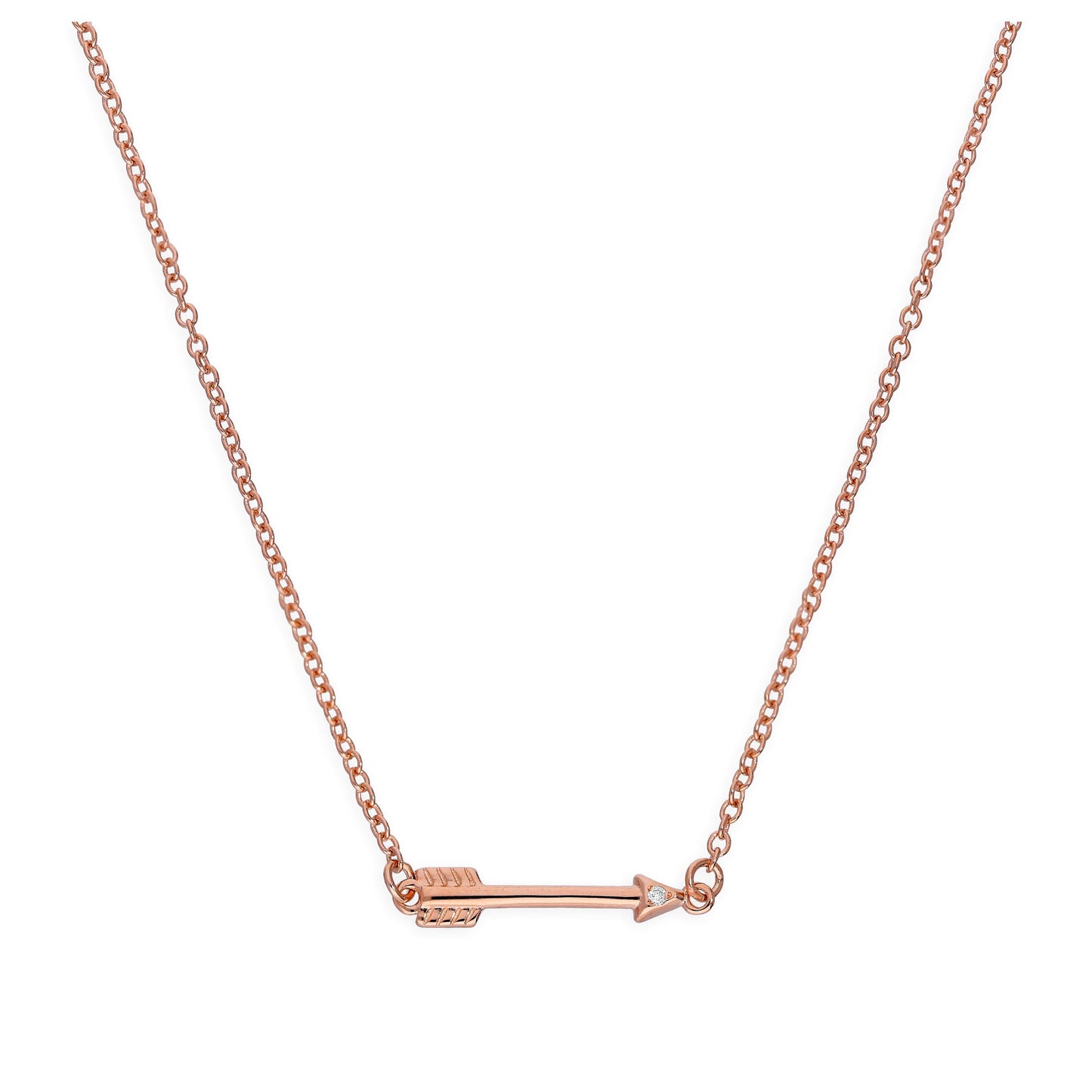 Collier flèche en argent sterling plaqué or rose et diamant véritable de 45 cm