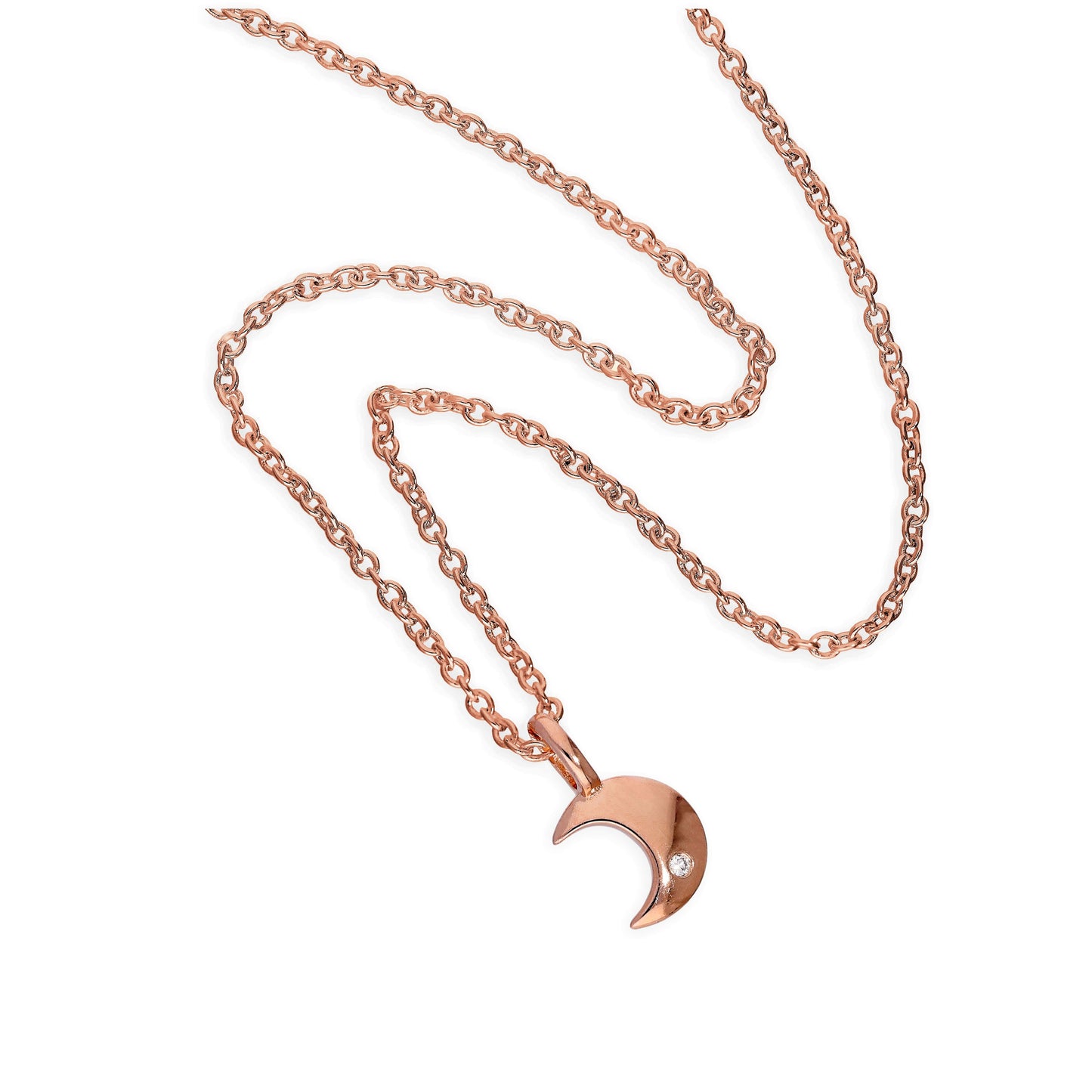 Collier lune en argent sterling plaqué or rose et diamants véritables de 45 cm