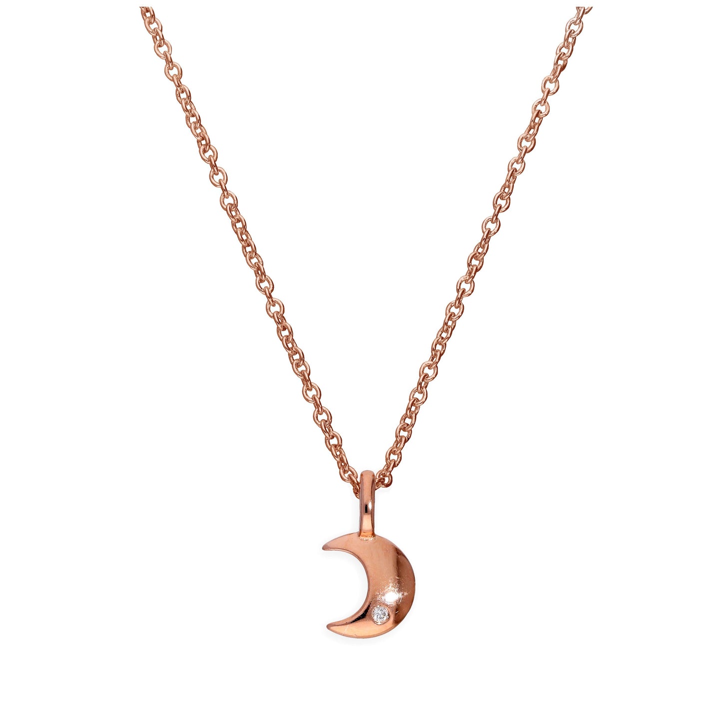 Collier lune en argent sterling plaqué or rose et diamants véritables de 45 cm