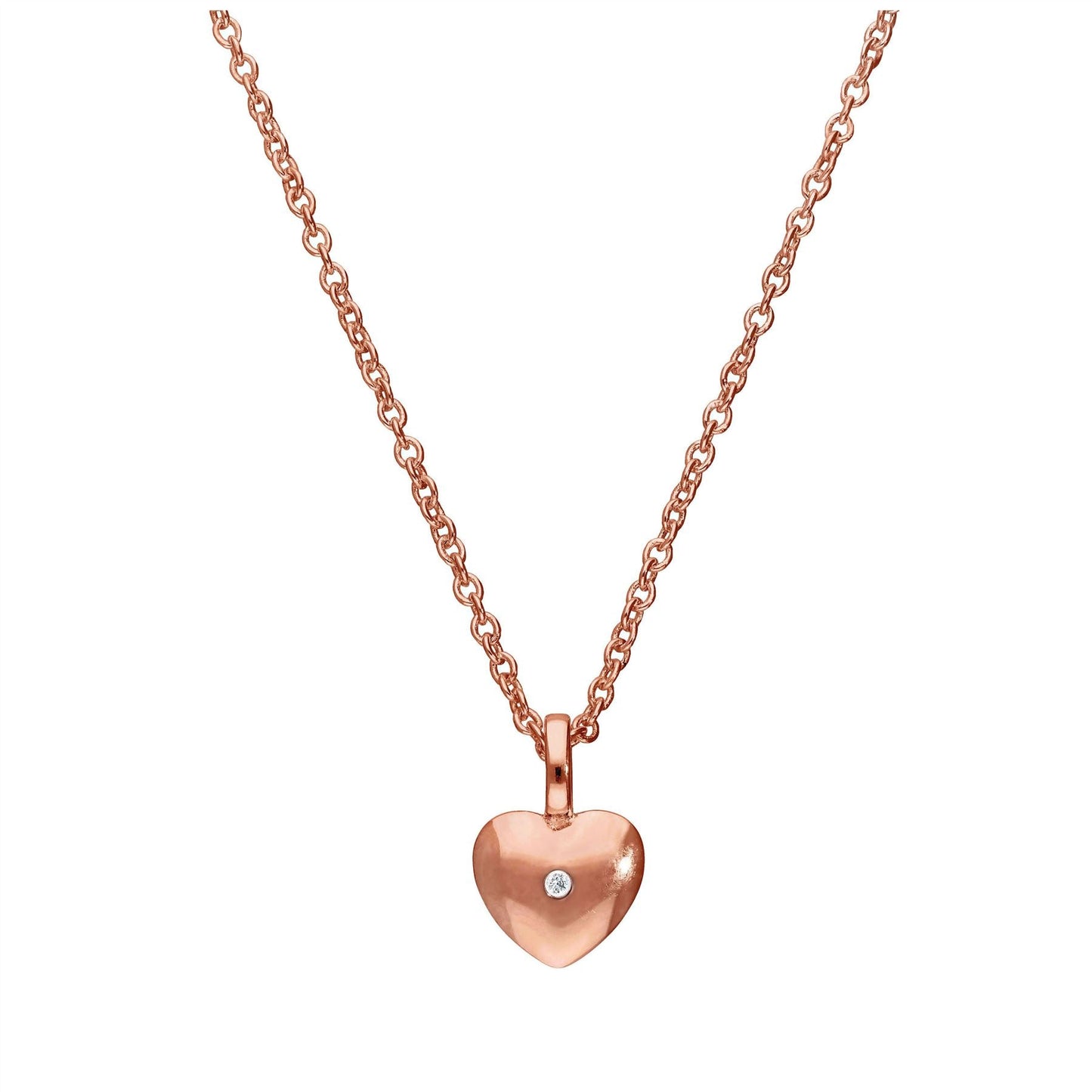 Collier cœur en argent sterling plaqué or rose et diamants véritables de 45 cm
