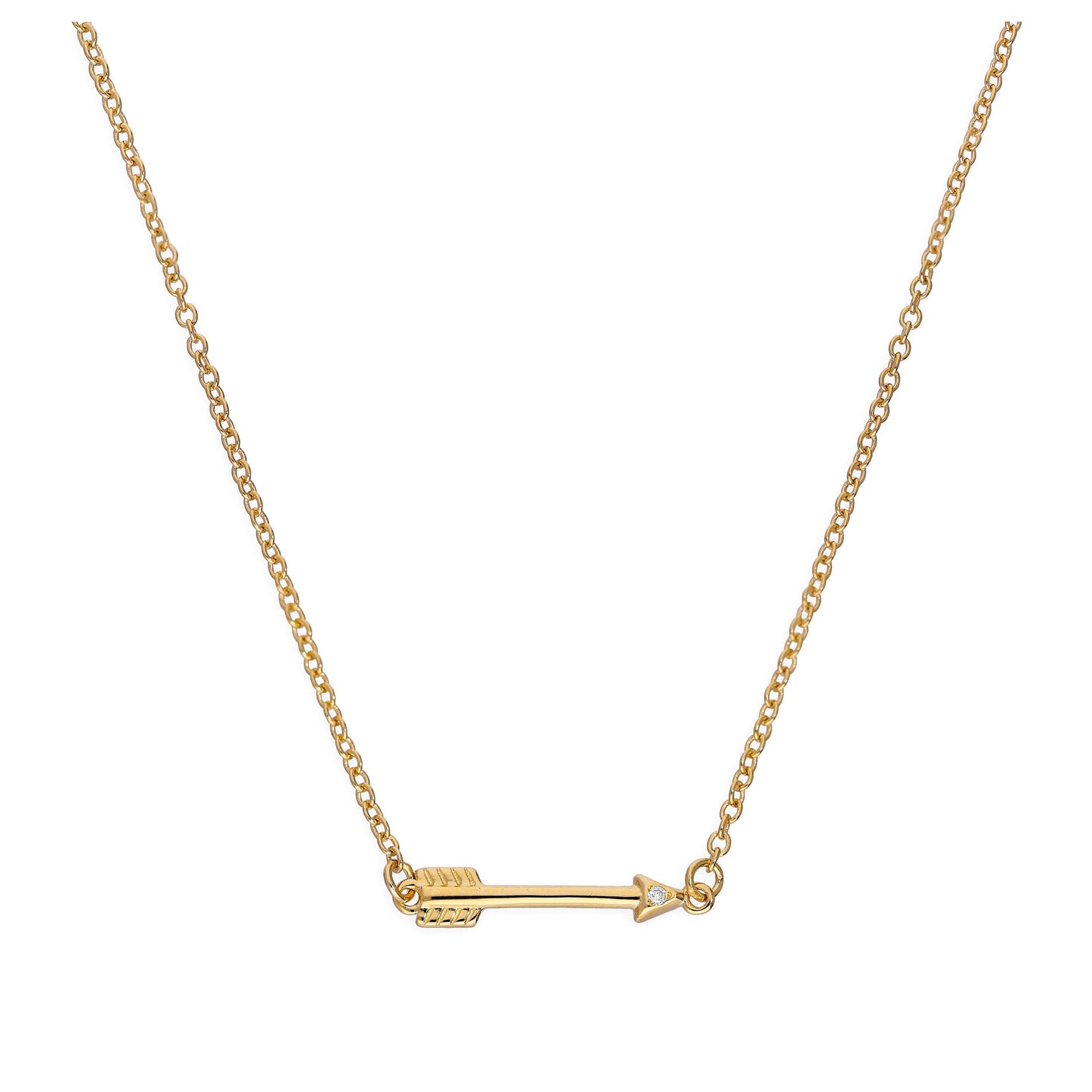 Collier flèche en argent sterling plaqué or et diamant véritable de 45 cm