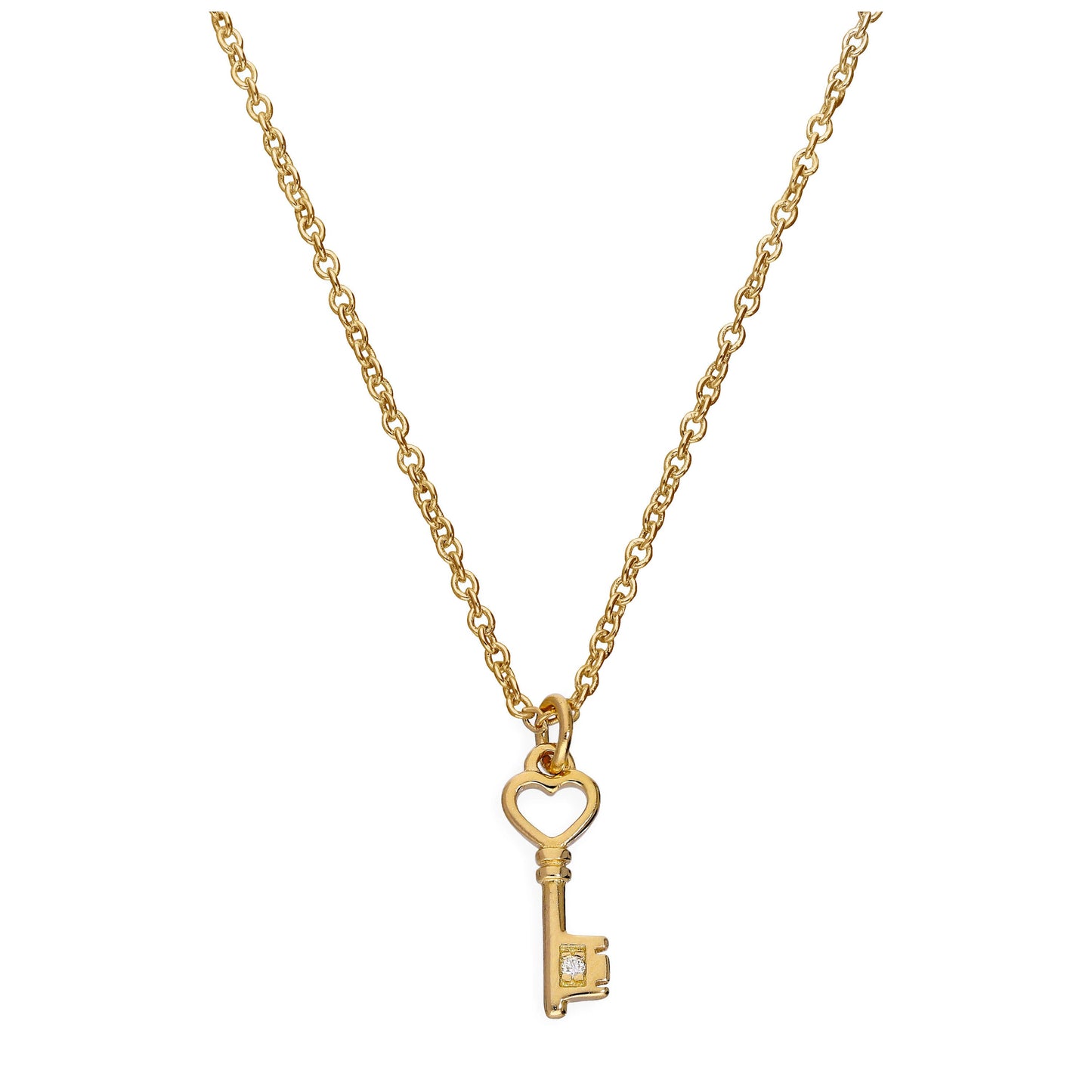 Collier en argent sterling plaqué or et véritable diamant, 45 cm, avec clé en forme de cœur