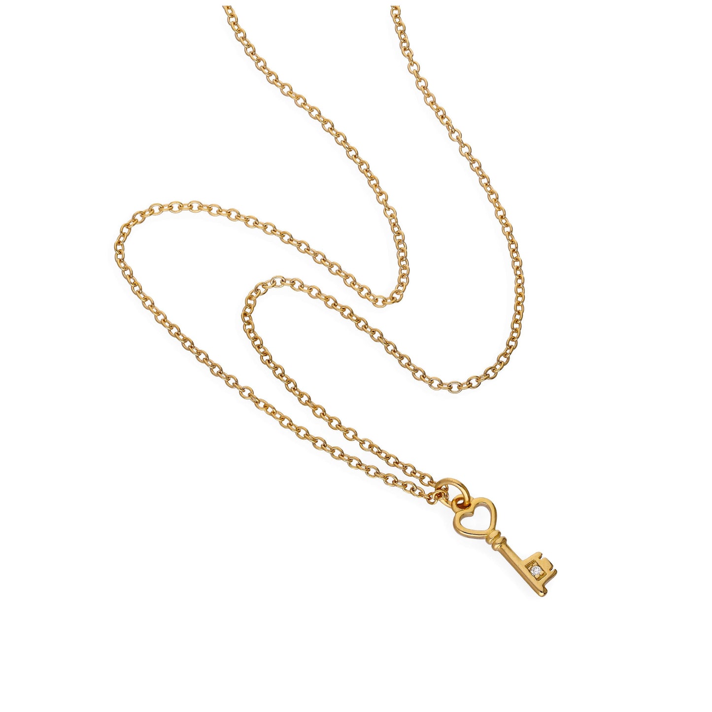 Collier en argent sterling plaqué or et véritable diamant, 45 cm, avec clé en forme de cœur