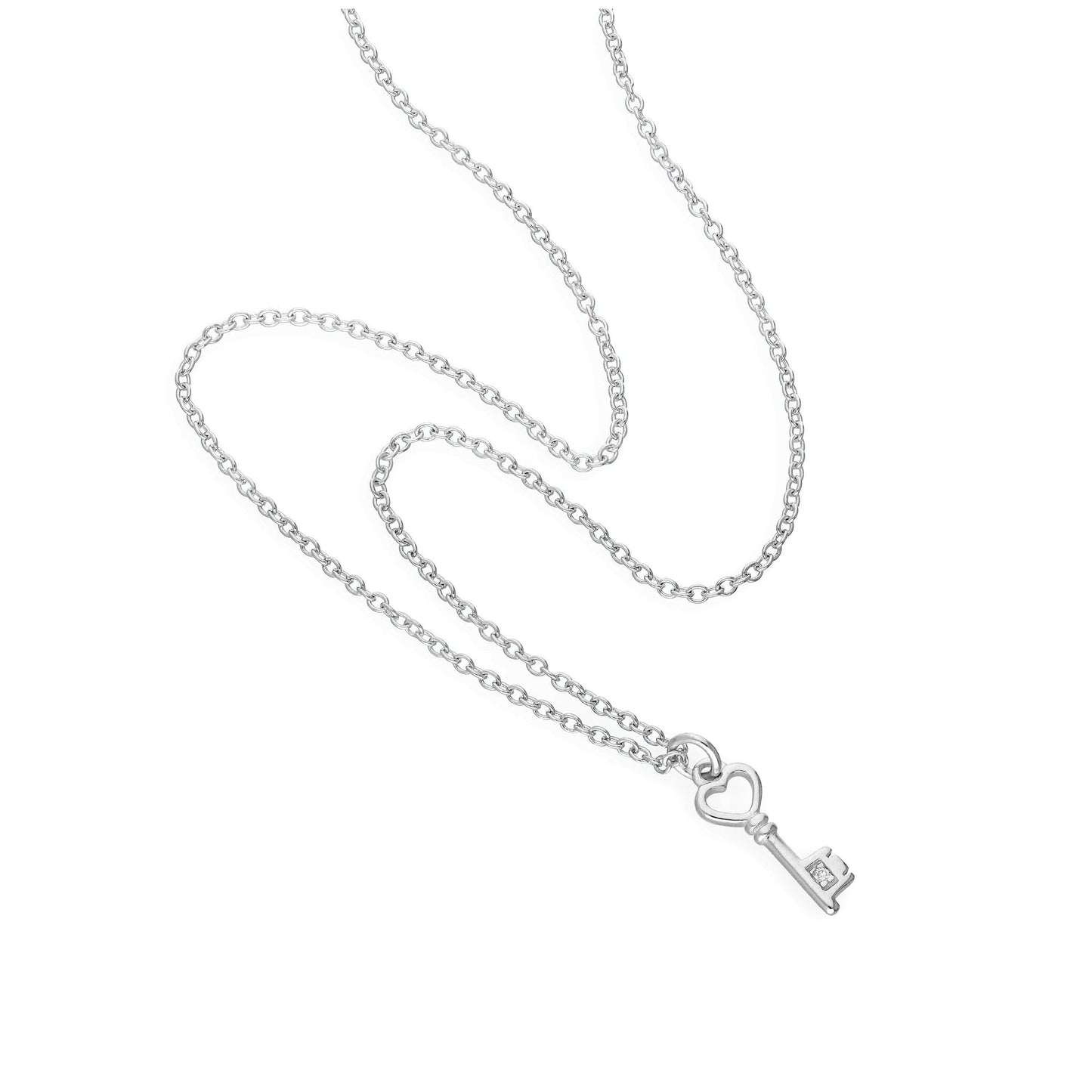 Collier en argent sterling et diamant véritable, 45 cm, avec clé en forme de cœur