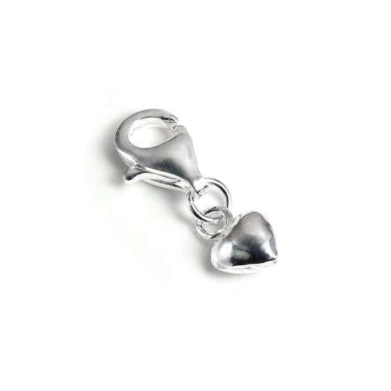 Charm à clip en forme de petit cœur creux en argent sterling