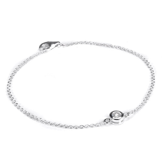 Bracelet Belcher fin en argent sterling avec cristal CZ rond et fermoir