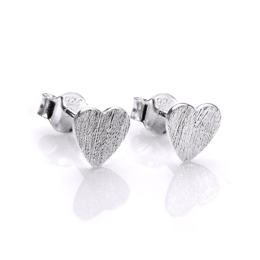 Boucles d'oreilles à tige en forme de cœur plat en argent sterling brossé