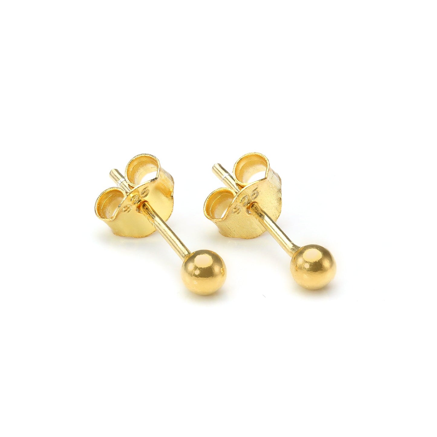 Boucles d'oreilles à tige en argent sterling plaqué or, petites boules de 2 mm à 6 mm, et paquets