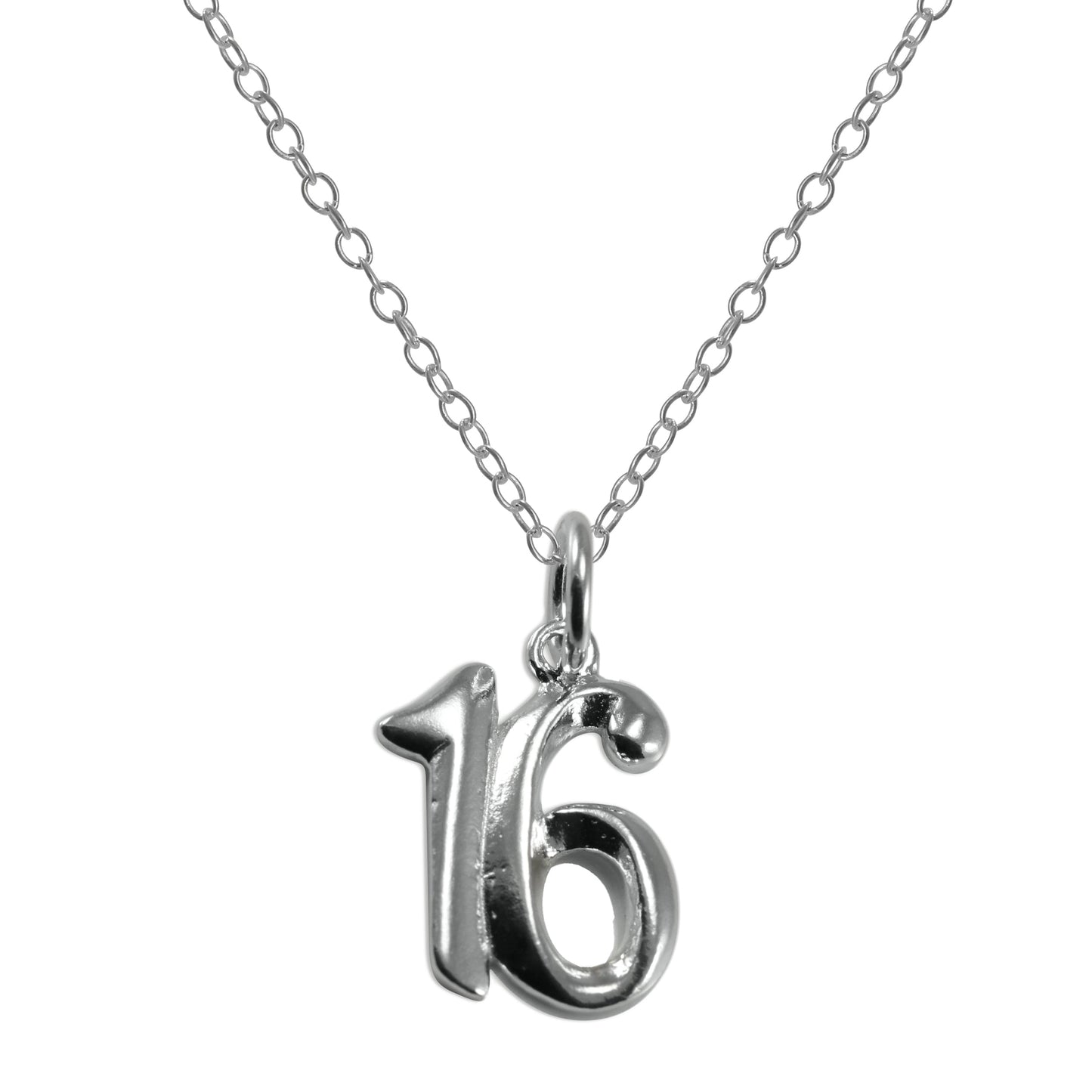 Collier pendentif en argent sterling avec chiffre 16e anniversaire (14 à 22 pouces)