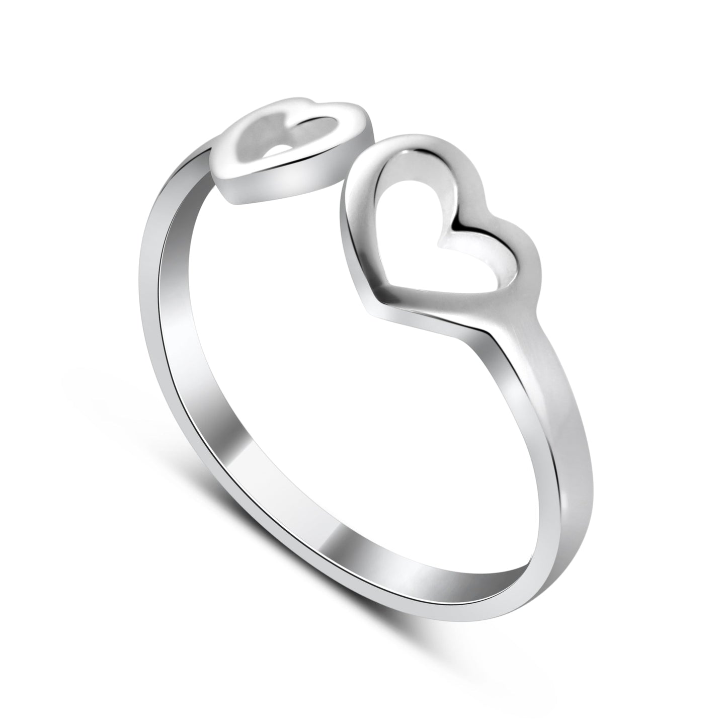 Bague midi réglable en argent sterling avec double cœur ouvert