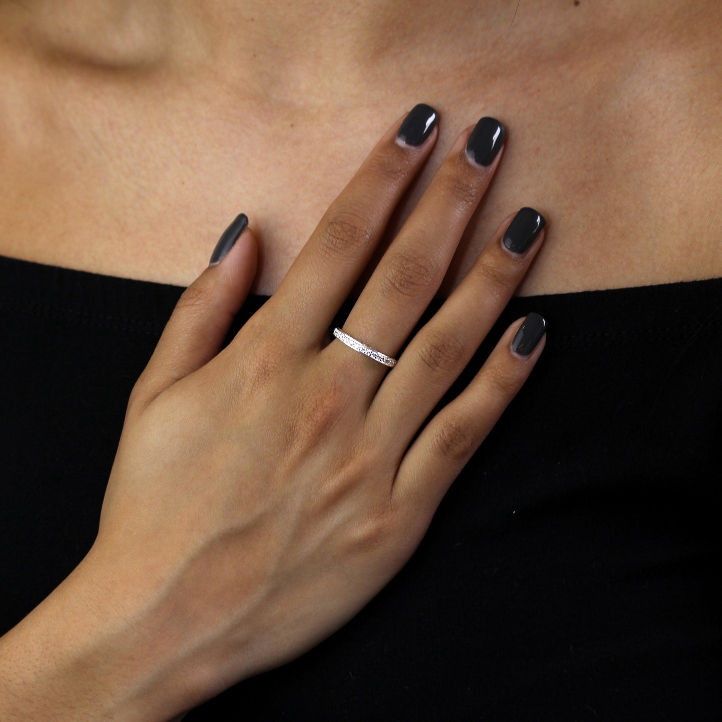 Bague demi-éternité en argent sterling et cristal CZ - Tailles I à U