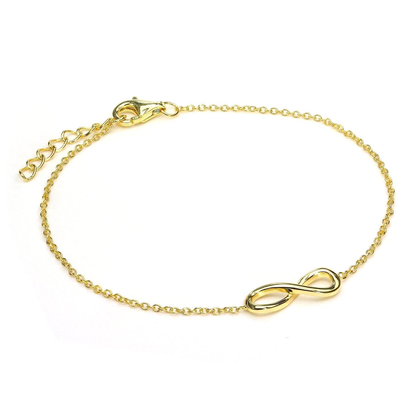 Bracelet fin infini en argent sterling plaqué or avec fermoir