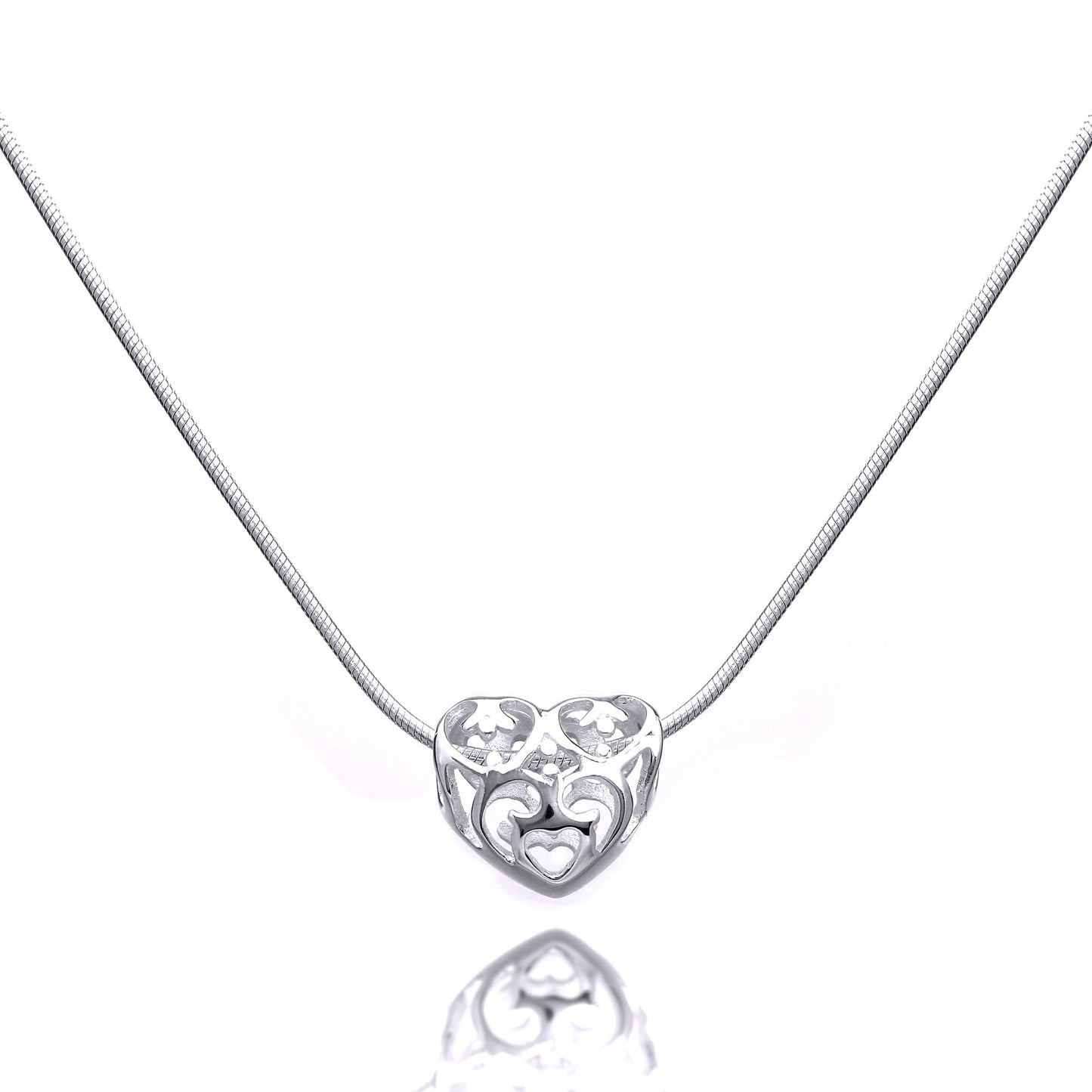Collier de perles en argent sterling avec cœur ouvert et chaîne serpent de 1 mm