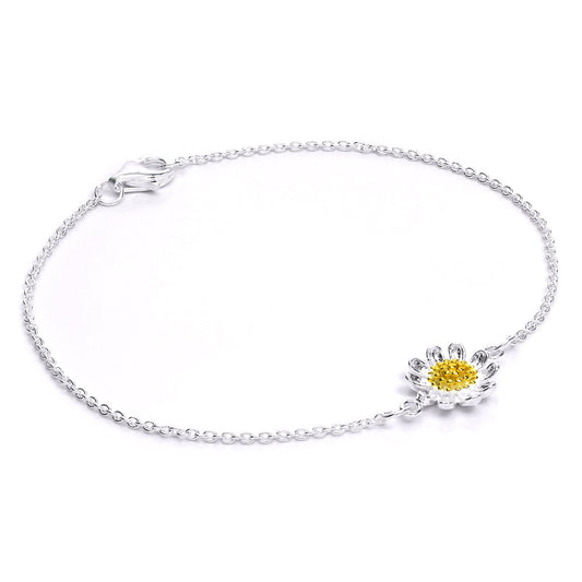 Bracelet marguerite en argent sterling et plaqué or 18 cm