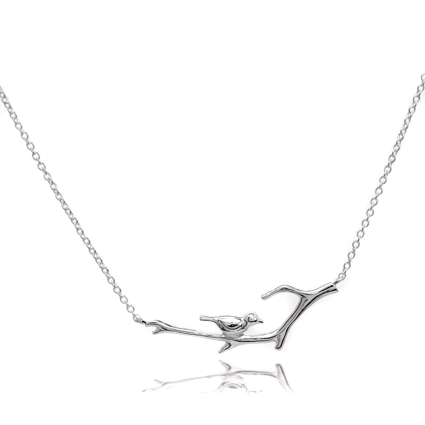 Collier oiseau sur branche en argent sterling de 40 cm