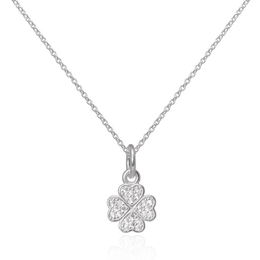 Pendentif trèfle à 4 feuilles porte-bonheur en argent sterling incrusté de cristaux CZ, 40 à 55 cm