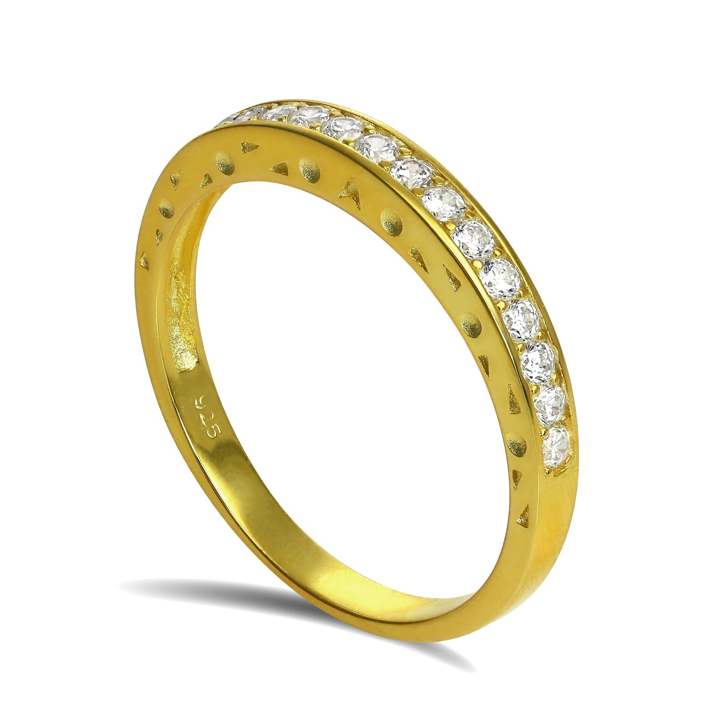 Bague demi-éternité en argent sterling plaqué or et cristal CZ, tailles I à U