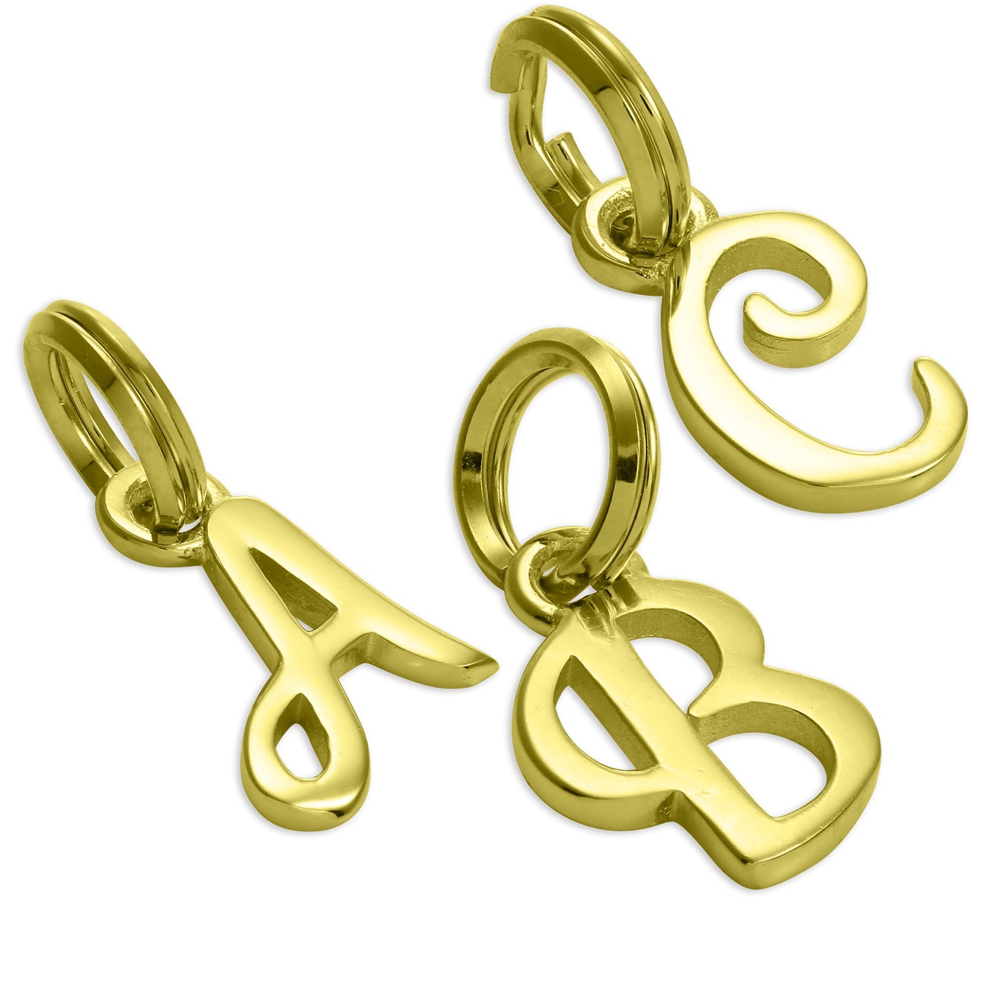 Breloque en argent sterling plaqué or avec lettres de l'alphabet A à Z