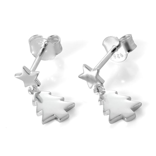 Boucles d'oreilles pendantes en argent sterling avec sapin de Noël et étoile