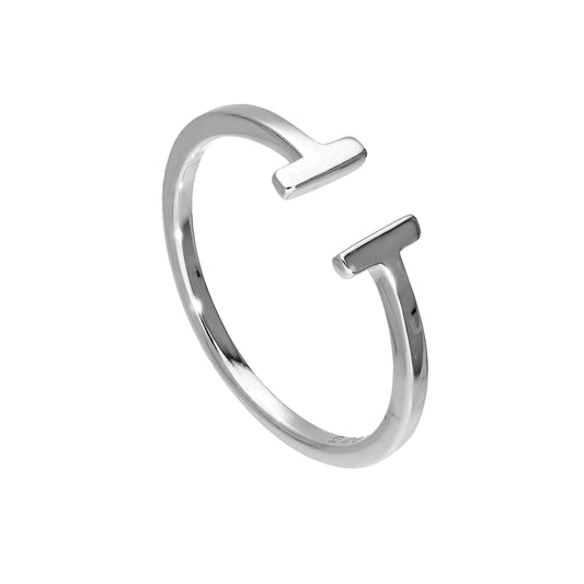 Bague midi réglable en argent sterling avec barre en T