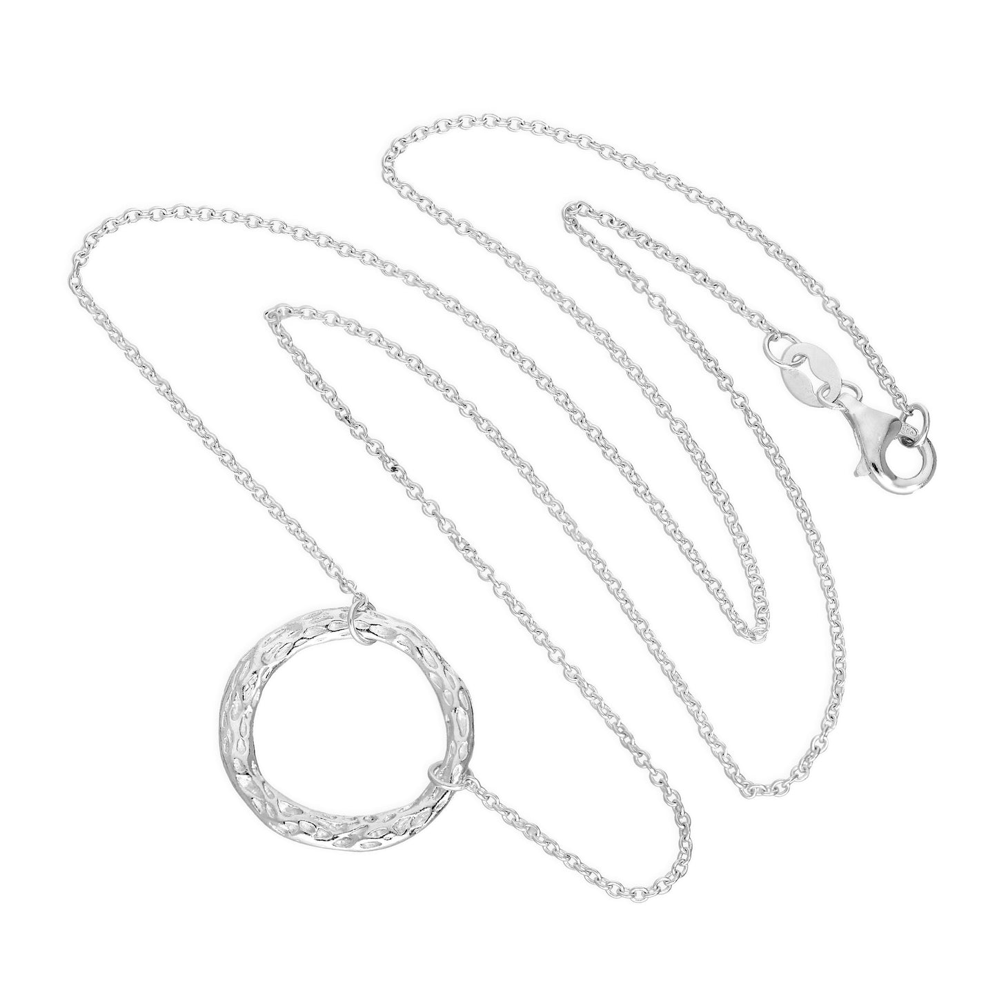 Collier en argent sterling martelé avec anneau Karma sur chaîne de 40 cm