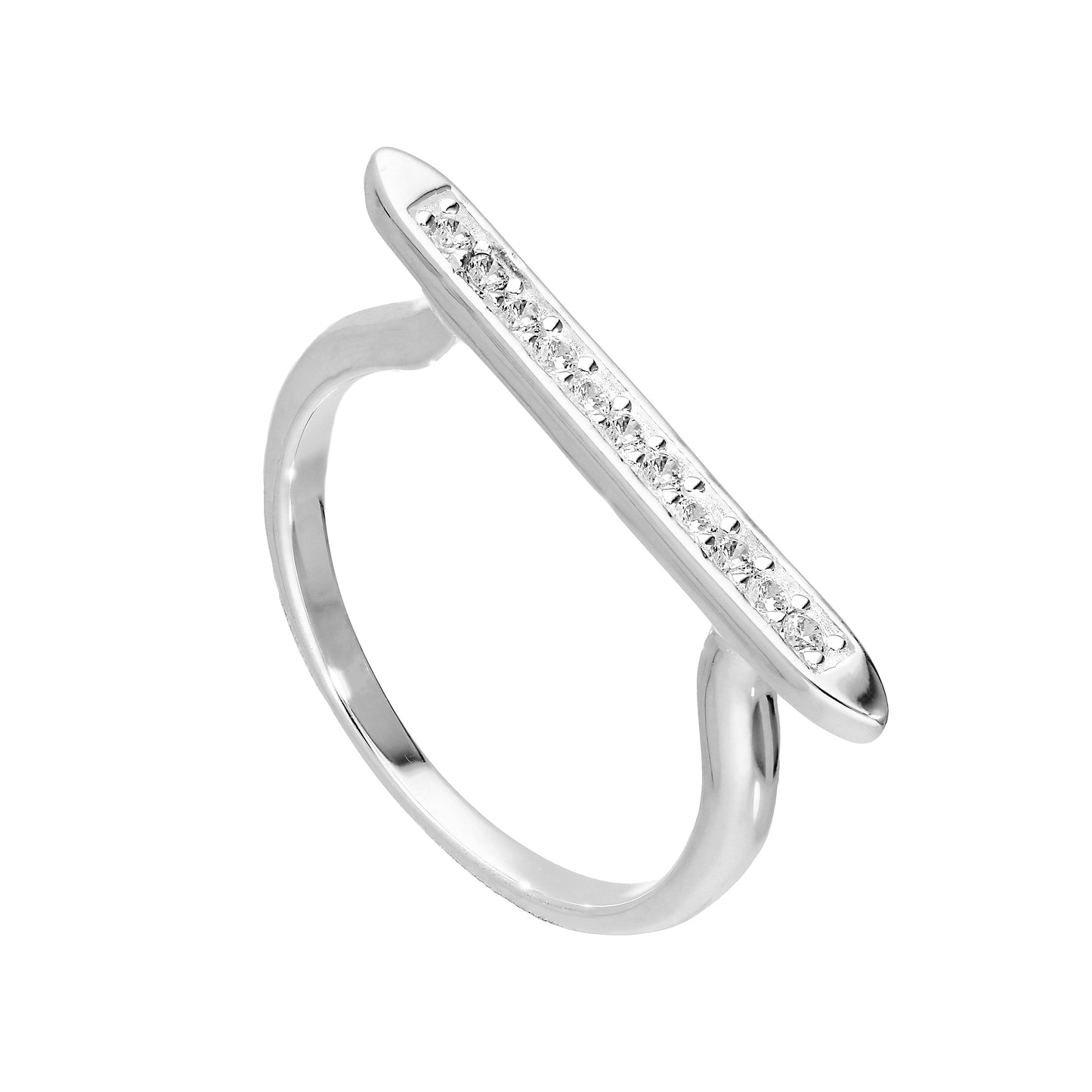 Bague longue en argent sterling et cristal CZ transparent, tailles I à U