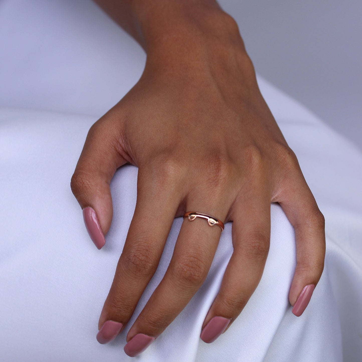 Bague d'orteil midi en argent sterling plaqué or rose avec oreilles de chat