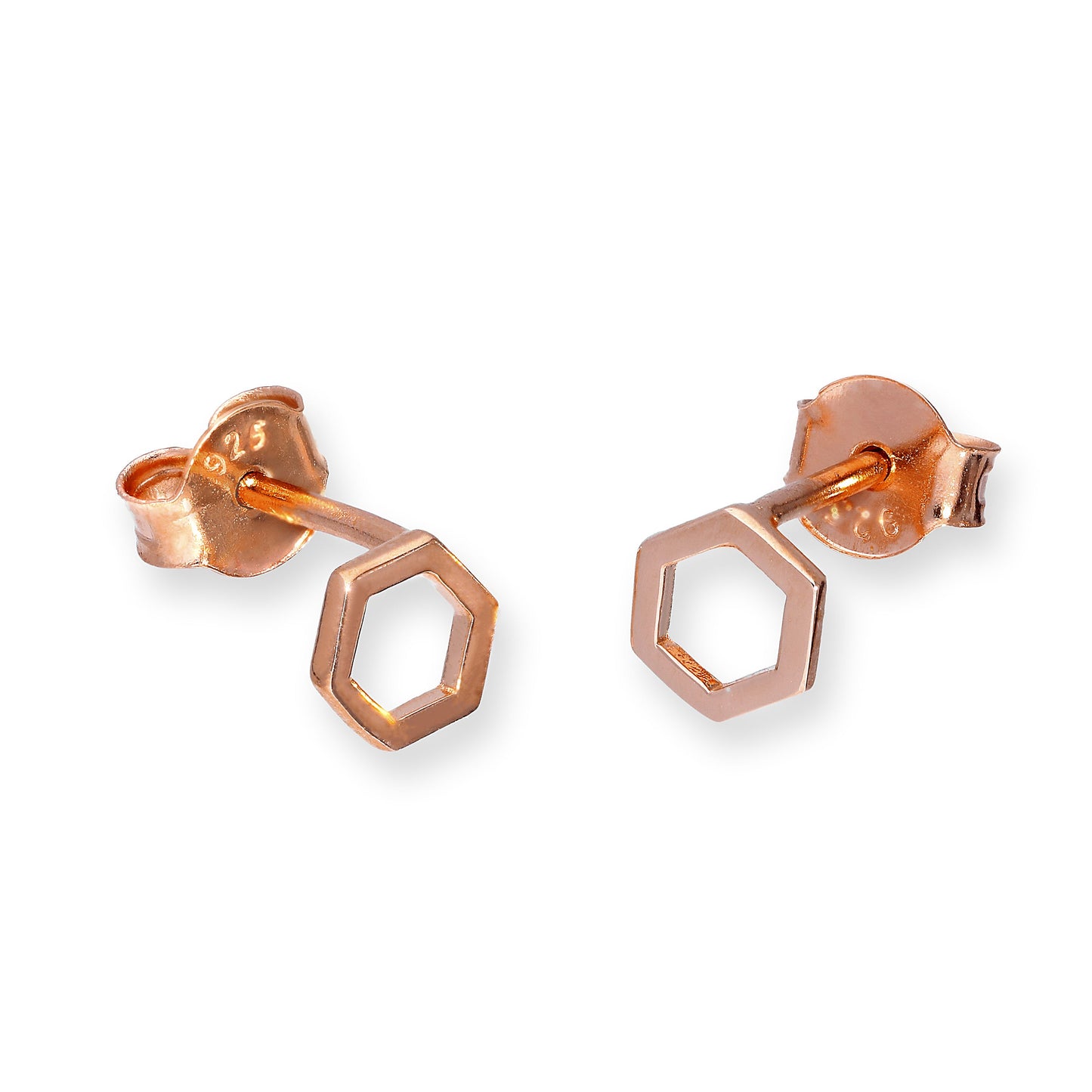 Boucles d'oreilles à tige hexagonales en argent sterling plaqué or rose