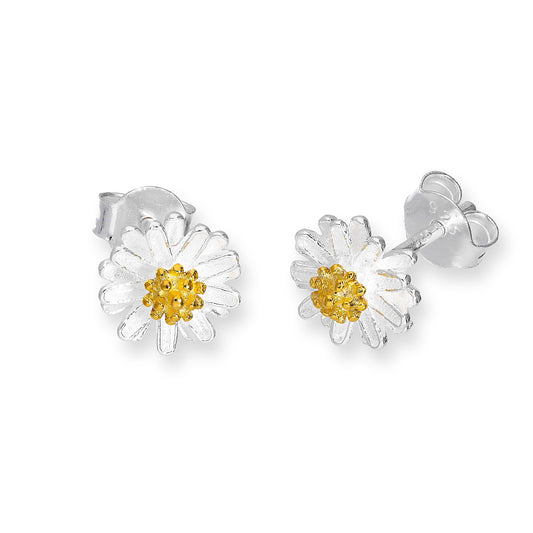 Boucles d'oreilles à tige en argent sterling plaqué or et marguerite