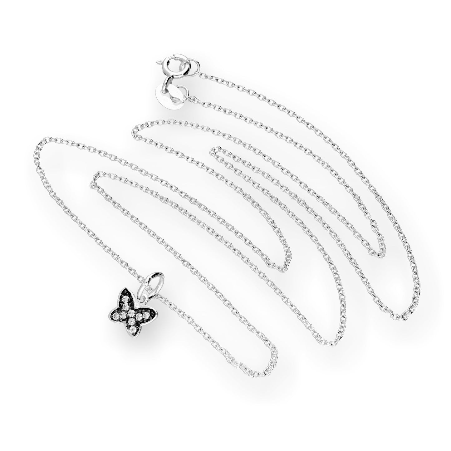 Collier papillon en argent sterling et cristal CZ avec rhodium noir, 40 à 55 cm