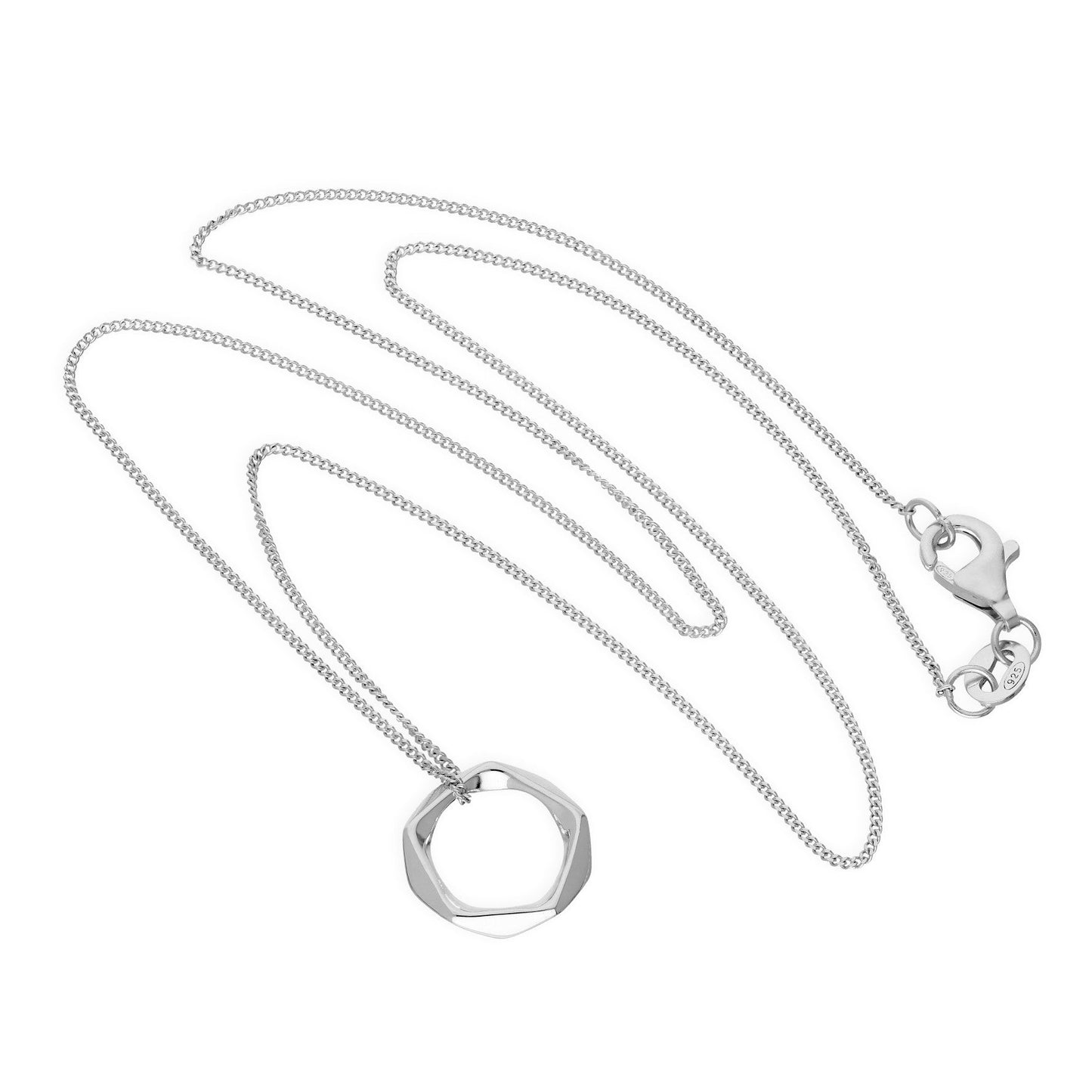 Collier avec pendentif en argent sterling poli et perle pentagonale taillée en forme d'anneau, 40 à 55 cm