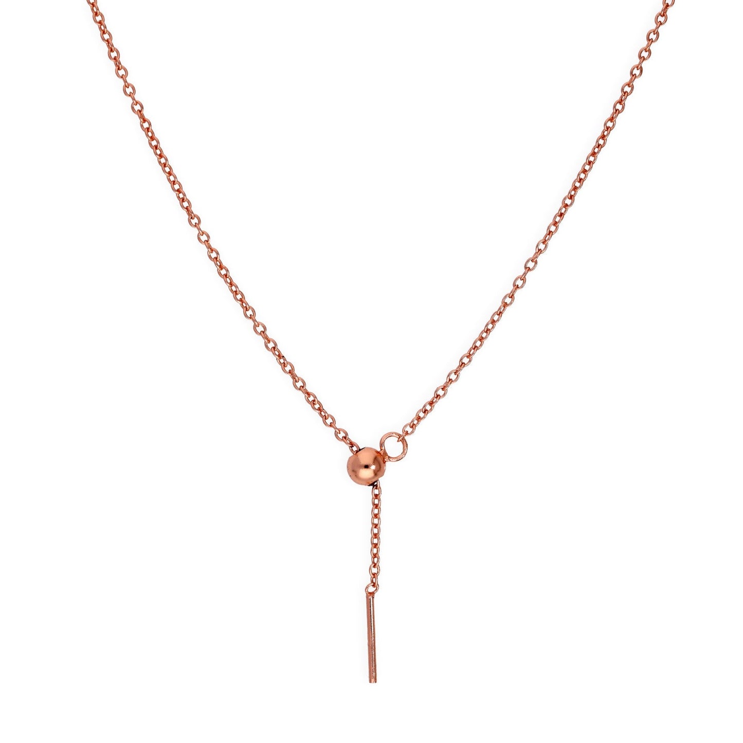 Collier ras du cou réglable en argent sterling plaqué or rose, chaîne Belcher de 50 cm, avec fermoir coulissant à perles