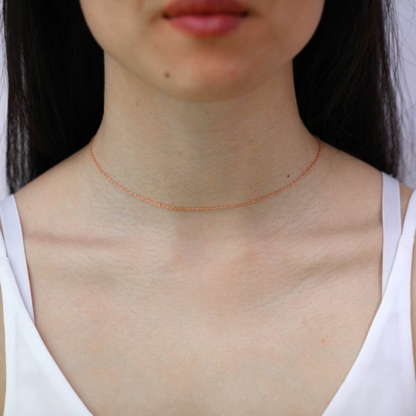 Collier ras du cou réglable en argent sterling plaqué or rose, chaîne Belcher de 50 cm, avec fermoir coulissant à perles