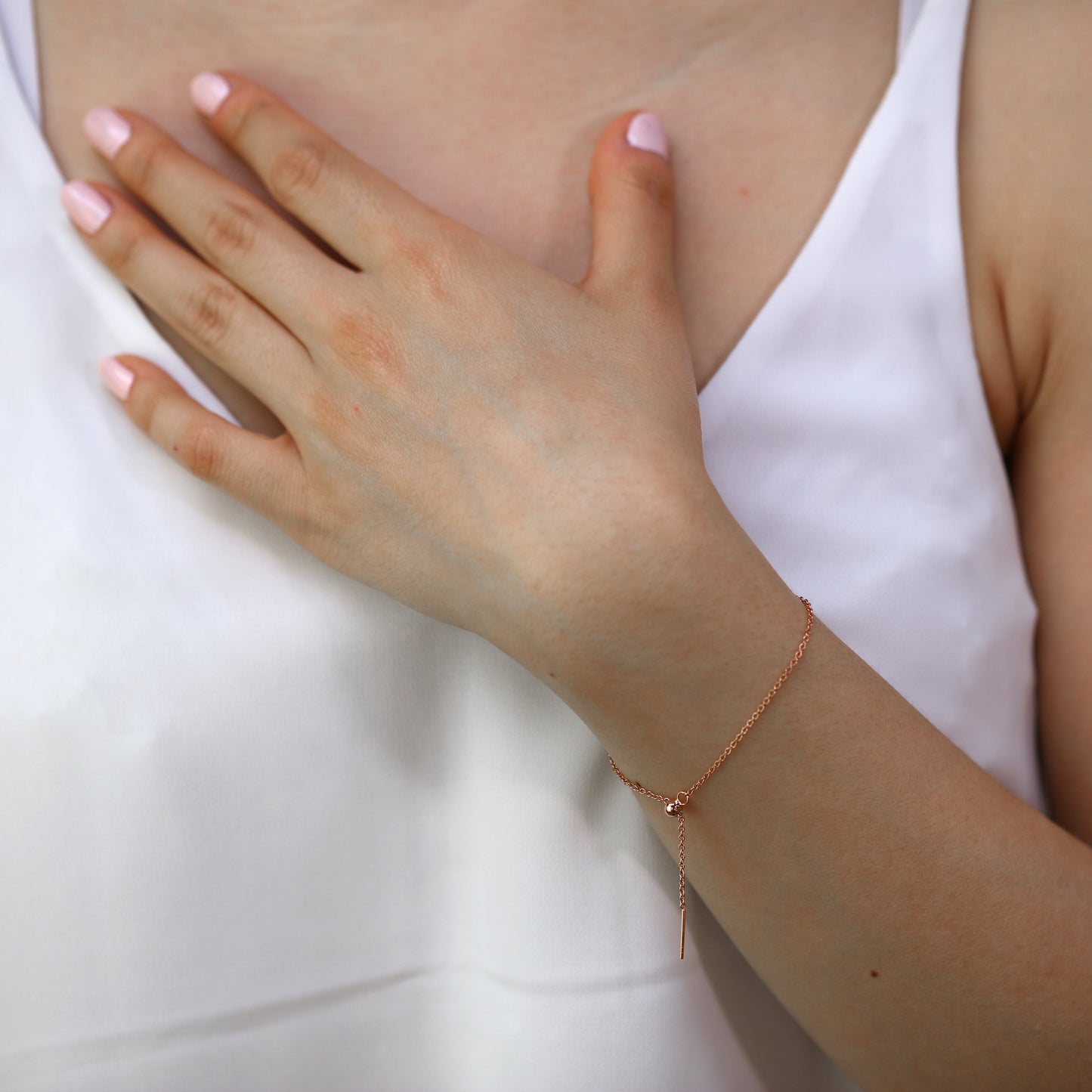 Bracelet chaîne Belcher en argent sterling plaqué or rose de 18 cm avec fermoir coulissant à perles