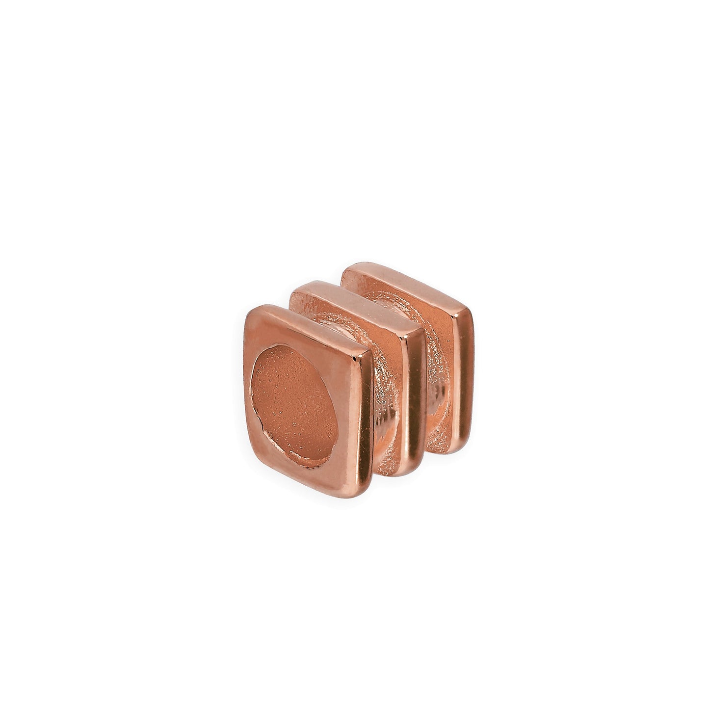 Perle carrée à 3 nervures en argent sterling plaqué or rose de 4 mm