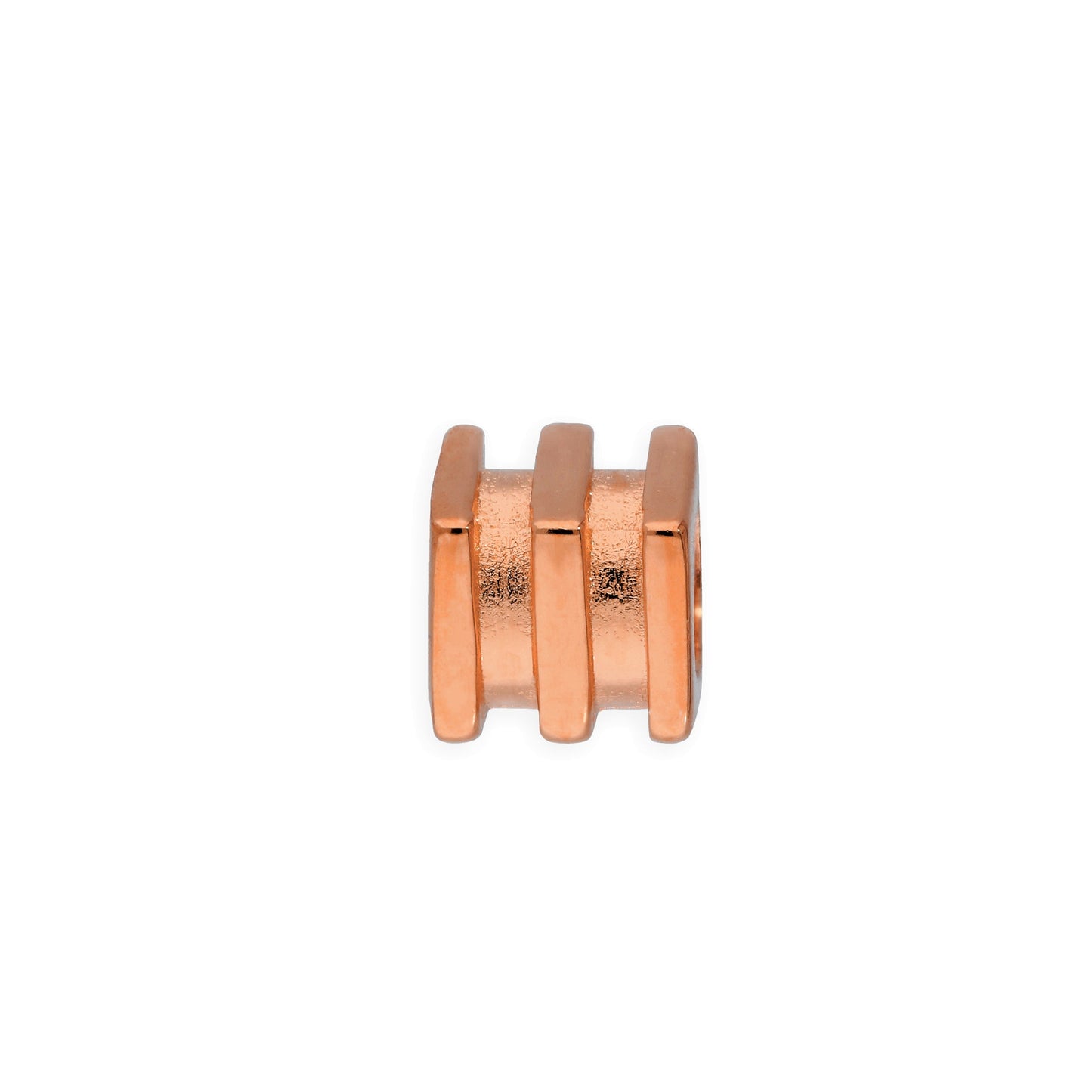 Perle carrée à 3 nervures en argent sterling plaqué or rose de 4 mm