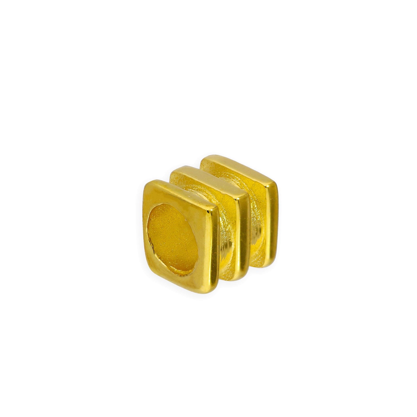 Perle carrée à 3 nervures en argent sterling plaqué or de 4 mm