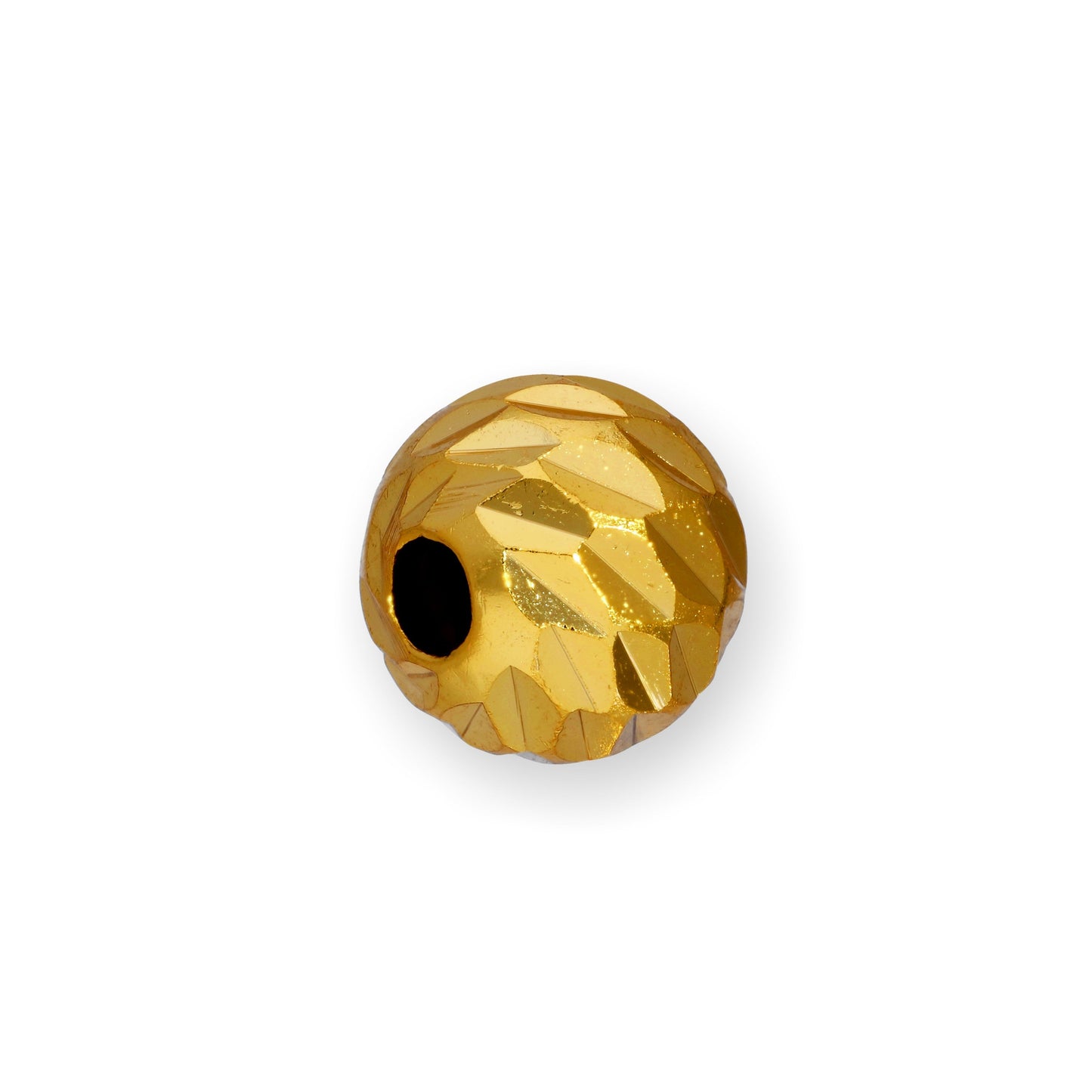 Perle ronde à facettes en argent sterling plaqué or de 6 mm avec diamant